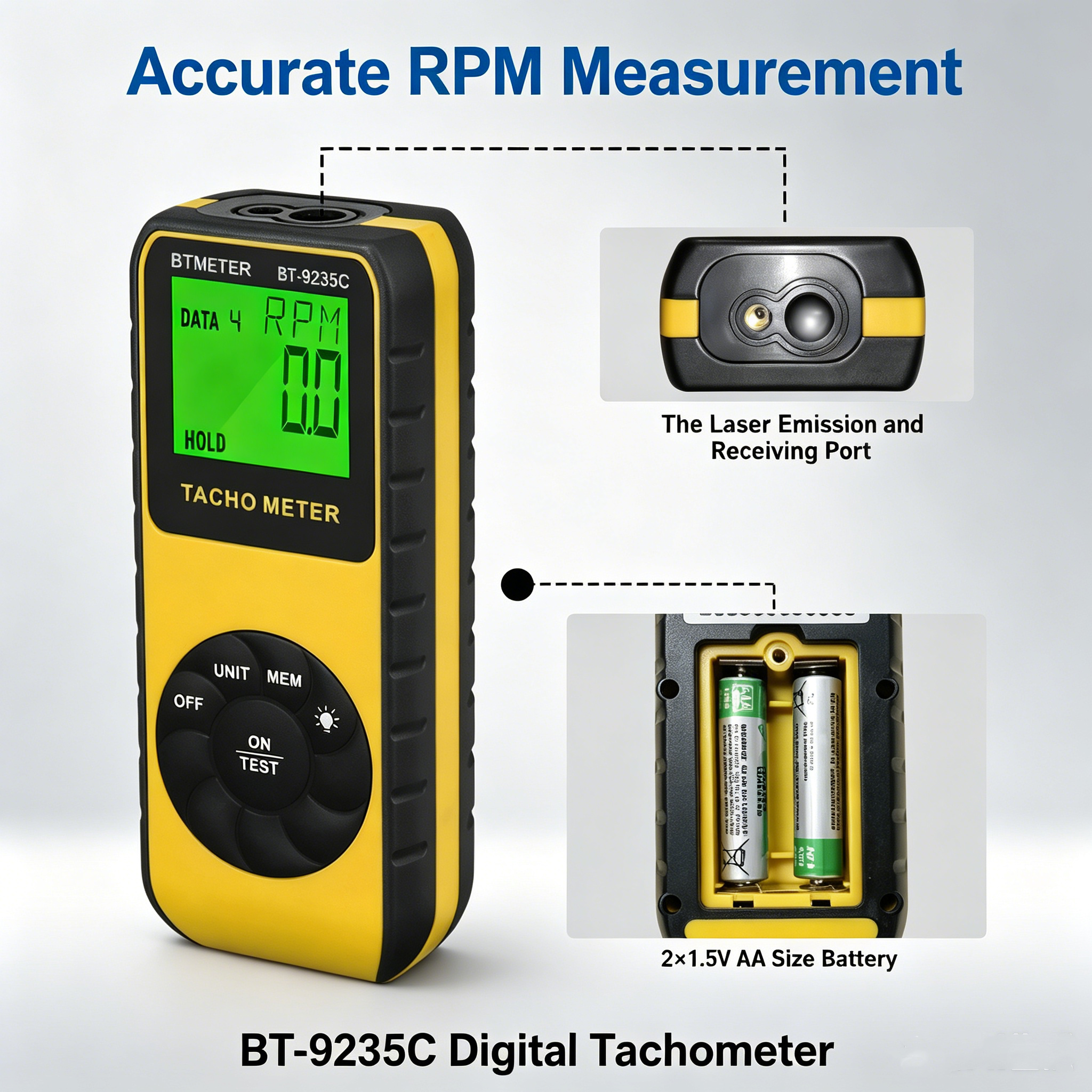 Industrial Laser Tachometer - Digital Laser Tachometer Non Contact 7-99999RPM