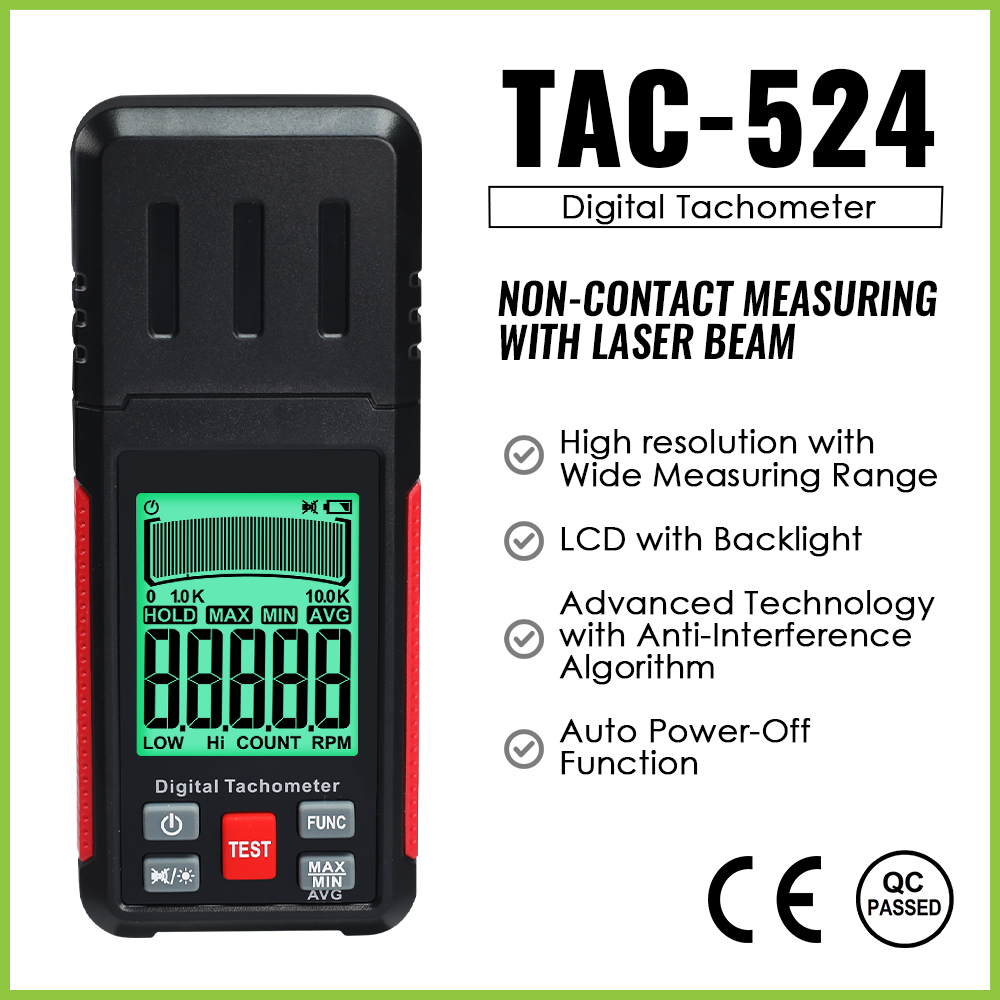 Industrial Laser Tachometer - Digital High-Precision Tachometer Non-contact Tester RPM