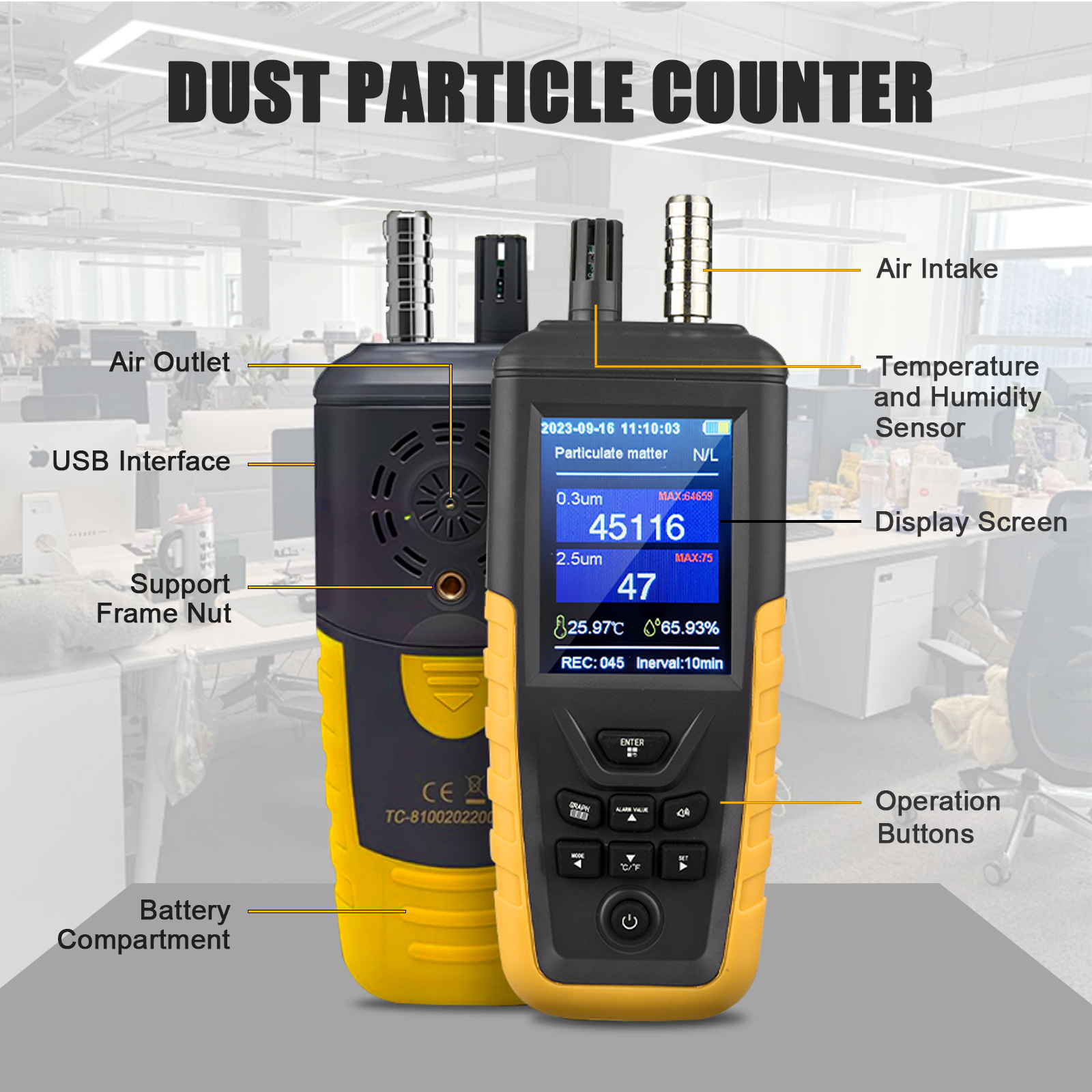 Industrial Laser Sensor - Dust Particle Counter 0-1000μg/m³ Portable PM2.5