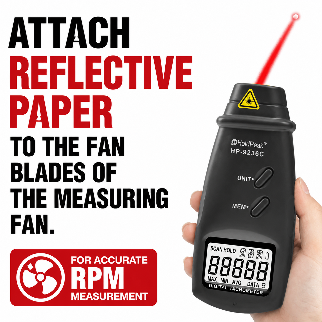 Industrial Laser Tachometer - Digital Laser Tachometer with Contact Probe