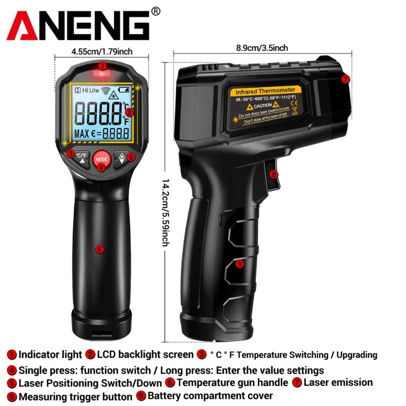 ANENG TH202 Non-contact Infrar - Industrial Laser Temperature Gun บทวิจารณ์และราคา